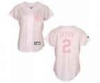 Women's New York Yankees #2 Derek Jeter Replica White Pink Strip Baseball Jersey