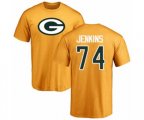 Green Bay Packers #74 Elgton Jenkins Gold Name & Number Logo T-Shirt