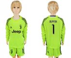 2017-18 Juventus 1 BUFFON Fluorescent Green Youth Goalkeeper Long Sleeve Soccer Jersey