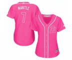 Women's New York Yankees #7 Mickey Mantle Authentic Pink Fashion Cool Base Baseball Jersey