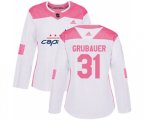 Women Washington Capitals #31 Philipp Grubauer Authentic White Pink Fashion NHL Jersey