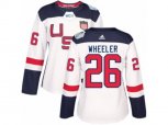 Women Adidas Team USA #26 Blake Wheeler Authentic White Home 2016 World Cup Hockey Jersey