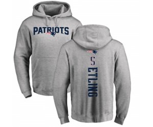 New England Patriots #5 Danny Etling Ash Backer Pullover Hoodie