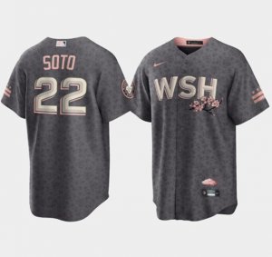 Washington Nationals #22 Juan Soto 2022 Grey City Connect Cherry Blossom Cool Base Stitched Jersey