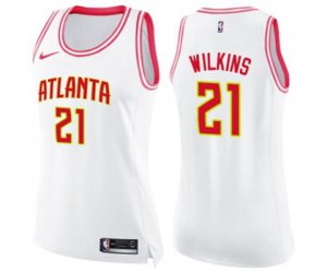 Women\'s Atlanta Hawks #21 Dominique Wilkins Swingman White Pink Fashion Basketball Jersey