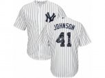 New York Yankees #41 Randy Johnson Authentic White Team Logo Fashion MLB Jersey