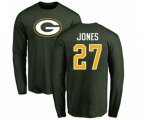 Green Bay Packers #27 Josh Jones Green Name & Number Logo Long Sleeve T-Shirt