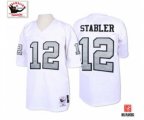 Oakland Raiders #12 Kenny Stabler White with Silver No. Authentic Football Throwback Jersey
