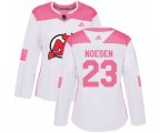 Women New Jersey Devils #23 Stefan Noesen Authentic White Pink Fashion Hockey Jersey