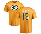 Green Bay Packers #15 Bart Starr Gold Name & Number Logo T-Shirt