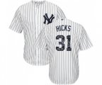New York Yankees #31 Aaron Hicks Authentic White Team Logo Fashion MLB Jersey