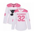 Women St. Louis Blues #32 Nikita Alexandrov Authentic White Pink Fashion Hockey Jersey