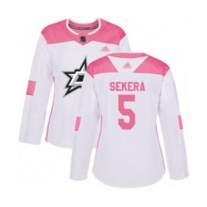 Women\'s Dallas Stars #5 Andrej Sekera Authentic White Pink Fashion Hockey Jersey