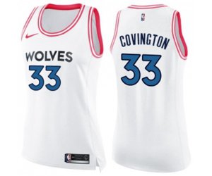 Women\'s Minnesota Timberwolves #33 Robert Covington Swingman White Pink Fashion Basketball Jersey