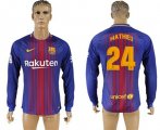 2017-18 Barcelona 24 MATHIEU Home Long Sleeve Thailand Soccer Jersey
