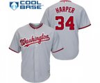 Washington Nationals #34 Bryce Harper Replica Grey Road Cool Base Baseball Jersey