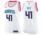 Women's Charlotte Hornets #41 Glen Rice Swingman White Pink Fashion Basketball Jersey