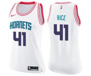 Women\'s Charlotte Hornets #41 Glen Rice Swingman White Pink Fashion Basketball Jersey