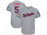 Los Angeles Dodgers #5 Corey Seager Authentic Grey Stars & Stripes Authentic Collection Flex Base MLB Jersey