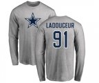 Dallas Cowboys #91 L. P. Ladouceur Ash Name & Number Logo Long Sleeve T-Shirt
