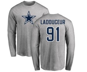 Dallas Cowboys #91 L. P. Ladouceur Ash Name & Number Logo Long Sleeve T-Shirt