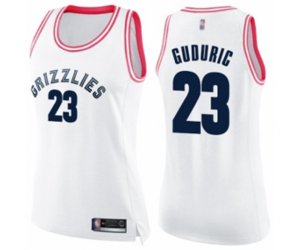 Women\'s Memphis Grizzlies #23 Marko Guduric Swingman White Pink Fashion Basketball Jersey