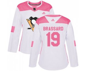 Women Adidas Pittsburgh Penguins #19 Derick Brassard Authentic White Pink Fashion NHL Jersey