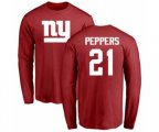 New York Giants #21 Jabrill Peppers Red Name & Number Logo Long Sleeve T-Shirt