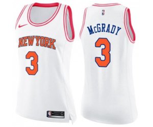 Women\'s New York Knicks #3 Tracy McGrady Swingman White Pink Fashion Basketball Jersey