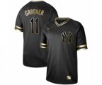New York Yankees #11 Brett Gardner Authentic Black Gold Fashion Baseball Jersey