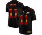 Philadelphia Eagles #11 Carson Wentz Men's Black Nike Red Orange Stripe Vapor Limited NFL Jersey