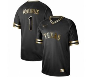 Texas Rangers #1 Elvis Andrus Authentic Black Gold Fashion Baseball Jersey
