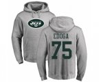 New York Jets #75 Chuma Edoga Ash Name & Number Logo Pullover Hoodie