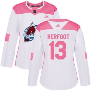 Women\'s Colorado Avalanche #13 Alexander Kerfoot Authentic White Pink Fashion NHL Jersey