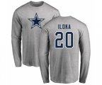 Dallas Cowboys #20 George Iloka Ash Name & Number Logo Long Sleeve T-Shirt
