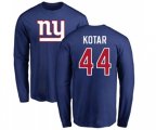 New York Giants #44 Doug Kotar Royal Blue Name & Number Logo Long Sleeve T-Shirt