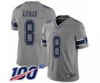 Dallas Cowboys #8 Troy Aikman Limited Gray Inverted Legend 100th Season Football Jersey
