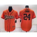 Cleveland Browns #24 Nick Chubb Orange Stitched Cool Base Nike Baseball Jersey