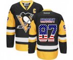 Reebok Pittsburgh Penguins #87 Sidney Crosby Premier Black Gold USA Flag Fashion NHL Jersey