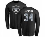 Oakland Raiders #34 Bo Jackson Black Name & Number Logo Long Sleeve T-Shirt