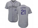 Colorado Rockies #21 Jonathan Lucroy Grey Flexbase Authentic Collection MLB Jersey