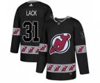 New Jersey Devils #31 Eddie Lack Authentic Black Team Logo Fashion Hockey Jersey