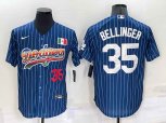 Los Angeles Dodgers #35 Cody Bellinger Number Navy Blue Pinstripe Mexico 2020 World Series Cool Base Nike Jersey