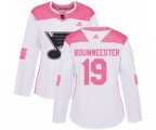 Women Adidas St. Louis Blues #19 Jay Bouwmeester Authentic White Pink Fashion NHL Jersey