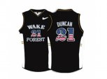 2016 US Flag Fashion Wake Forest Demon Deacons Tim Duncan #21 College Basketball Throwback Jersey - Black