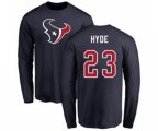 Houston Texans #23 Carlos Hyde Navy Blue Name & Number Logo Long Sleeve T-Shirt