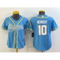 Women's Los Angeles Chargers #10 Justin Herbert Blue With Patch Cool Base Stitched Baseball Jersey