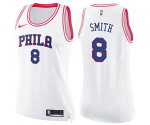 Women\'s Philadelphia 76ers #8 Zhaire Smith Swingman White Pink Fashion Basketball Jersey