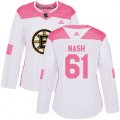 Women Boston Bruins #61 Rick Nash Authentic White Pink Fashion NHL Jersey