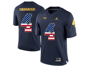 2016 US Flag Fashion-2016 Men\'s Jordan Brand Michigan Wolverines Jim Harbaugh #4 College Football Limited Jersey - Navy Blue